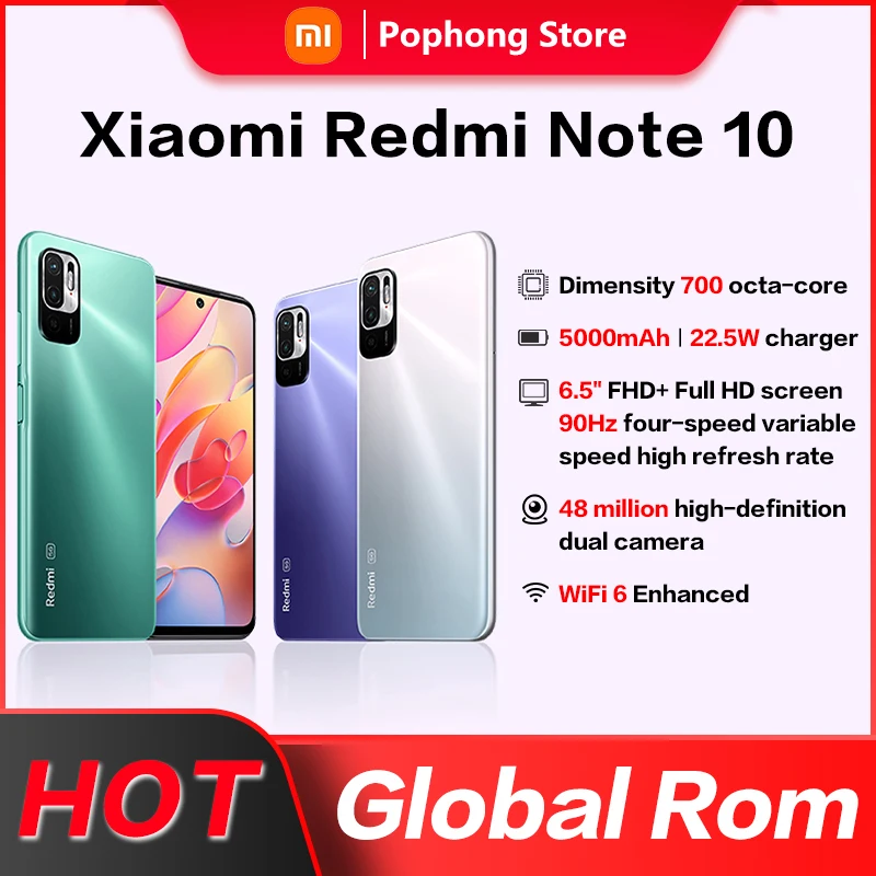 Global ROM Xiaomi Redmi Note 10 5G Mobile Phone Dimensity 700 Octa Core 6.5 90Hz Display 48MP+2MP Dual Camera 5000mAh