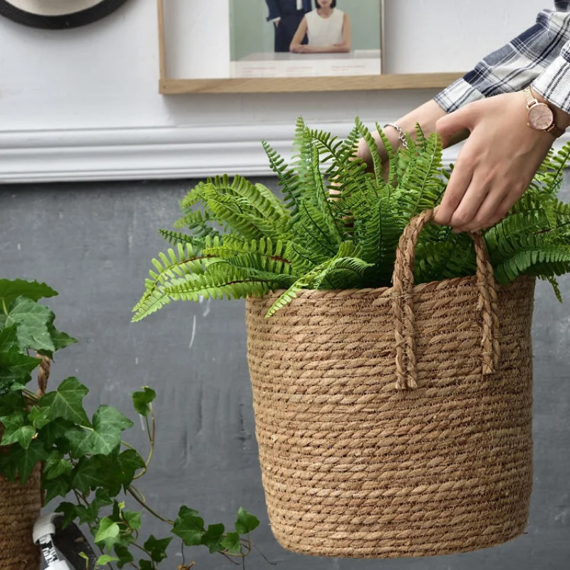 

Cattail Creative Decorate Woven Handmade Basket Straw Basket Handmade Flowerpot Grass Flower Planti Storage Flowerpot Decoration