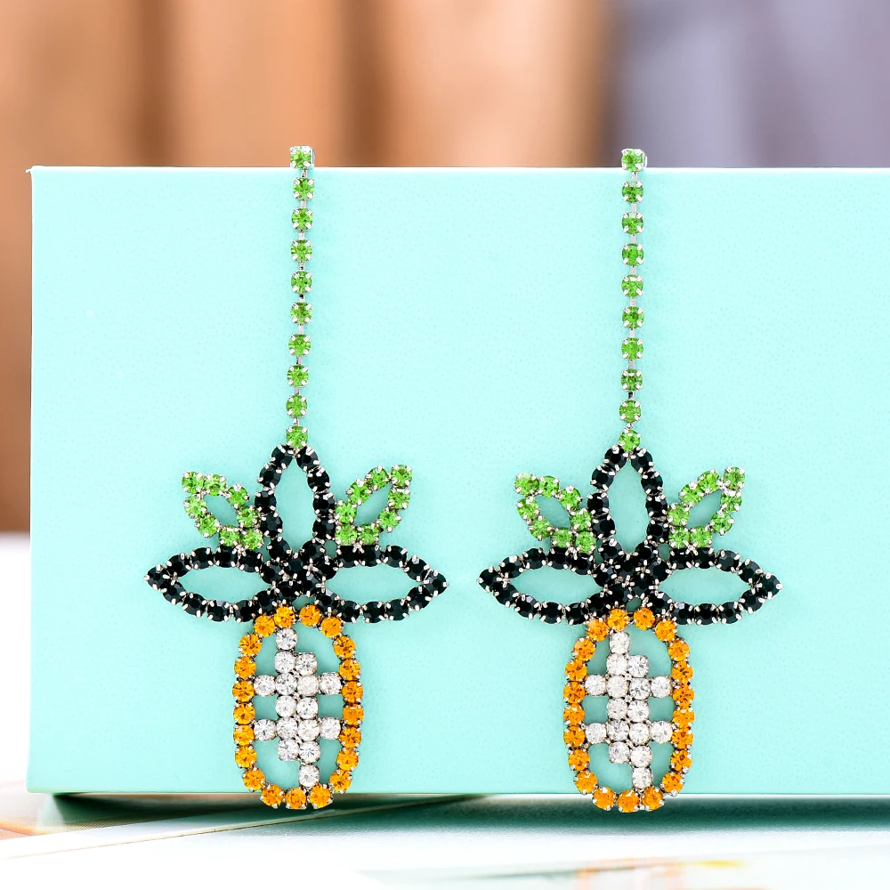 

Kellybola New Luxury Cute Pineapple Long Drop Earring Cubic Zirconia Women Statement Wedding Party Bridal Fringed Jewelry Gift