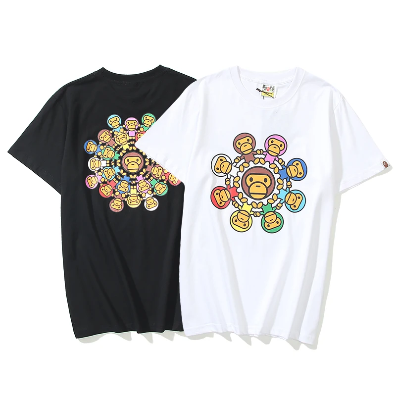 

2022 Free shipping 100% cotton colorful puller small monkey print round neck short sleeve men and women with the same model BAPE