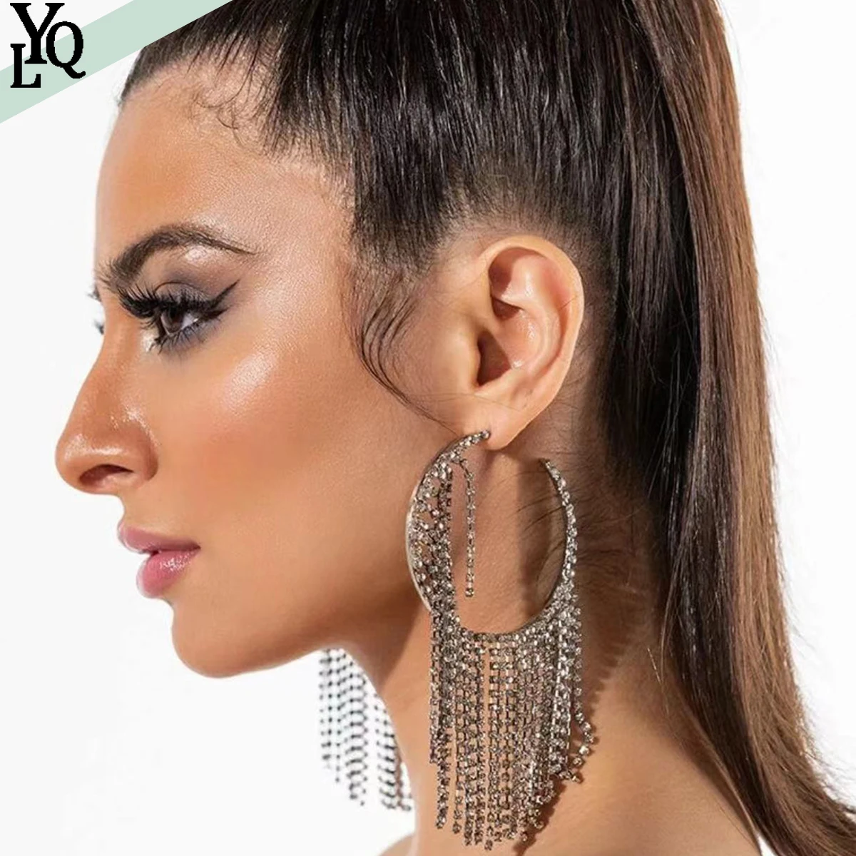 

Shiny Female Earrings, Jewelry with Shiny Pendants and Tassel Long Dinner Eye-catching Fashion Accessories