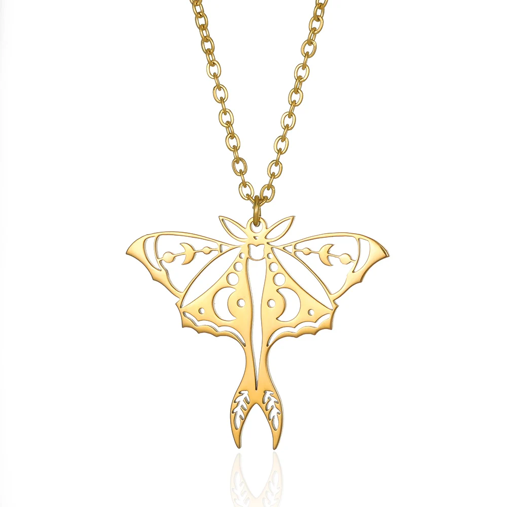 

Gattvict Hollow Butterfly Moon Necklace Gold Color Stainless Steel Jewelry Women Romantic Sweet Insect Pendant Girls Gift New