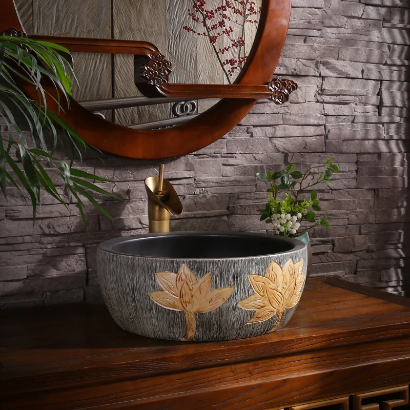 

Silver mosaic Porcelain ceramic sinks for bathroom wash hand basin black color chinese counter top wash basin