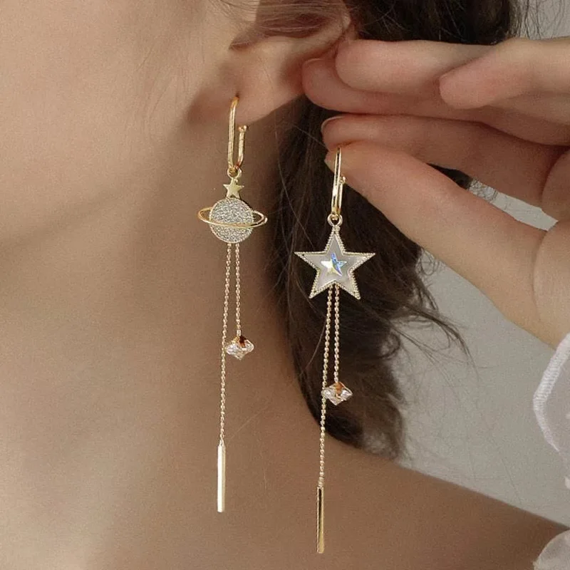 

Korean Gold Color Long Tassel Earrings For Women Fashion Crystal Butterfly Heart Star Dangle Earring Lady Elegant Party Jewelry