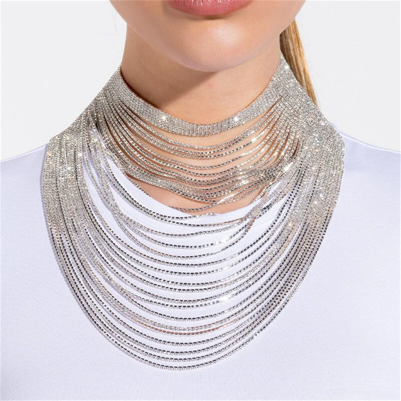 

2022 Fashion Long Necklace for Women Vintage Silver Multi Layer Chain Tassel Necklace Statement Jewelry Collares Accessories