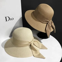 summer women straw hat bowknot wide brim floppy panama hats female lady outdoor foldable beach sun cap