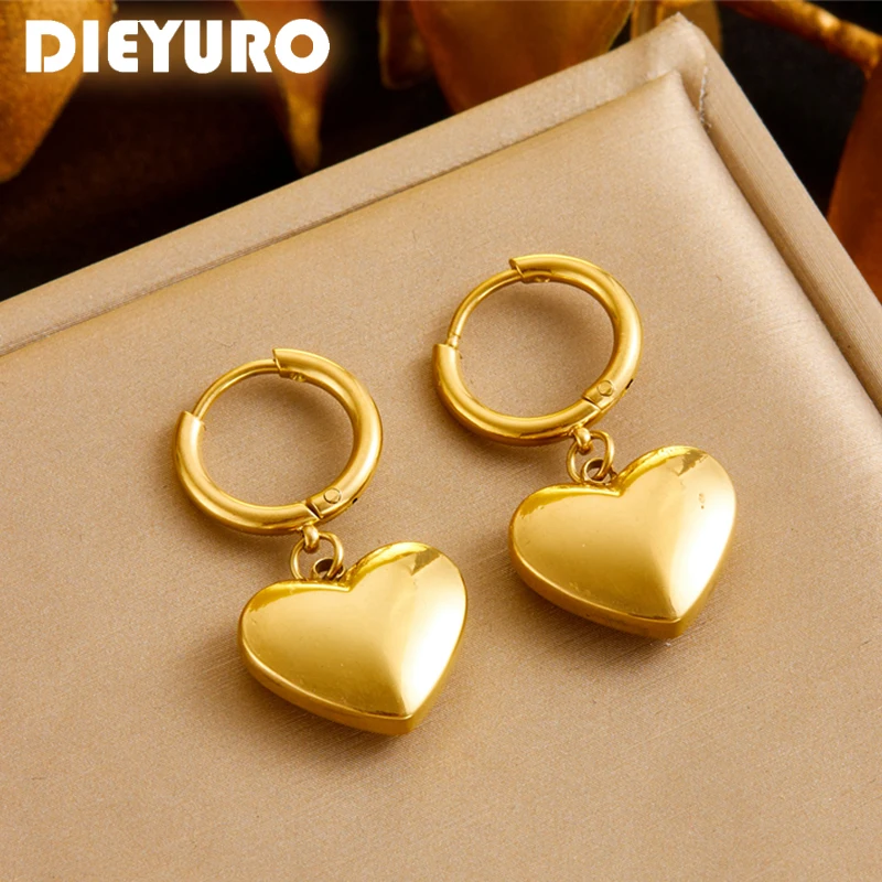 Женские золотистые круглые серьги DIEYURO из нержавеющей стали 316L модные