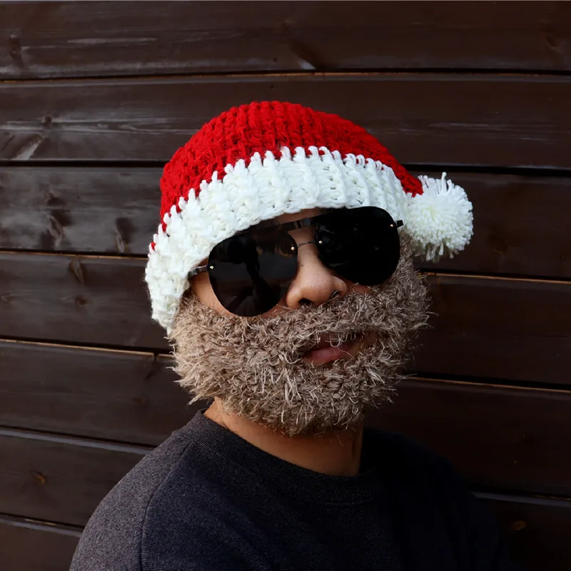 New Christmas hat hand-knitted wool hat European and American holiday beard mask set winter funny warm hat party accessories