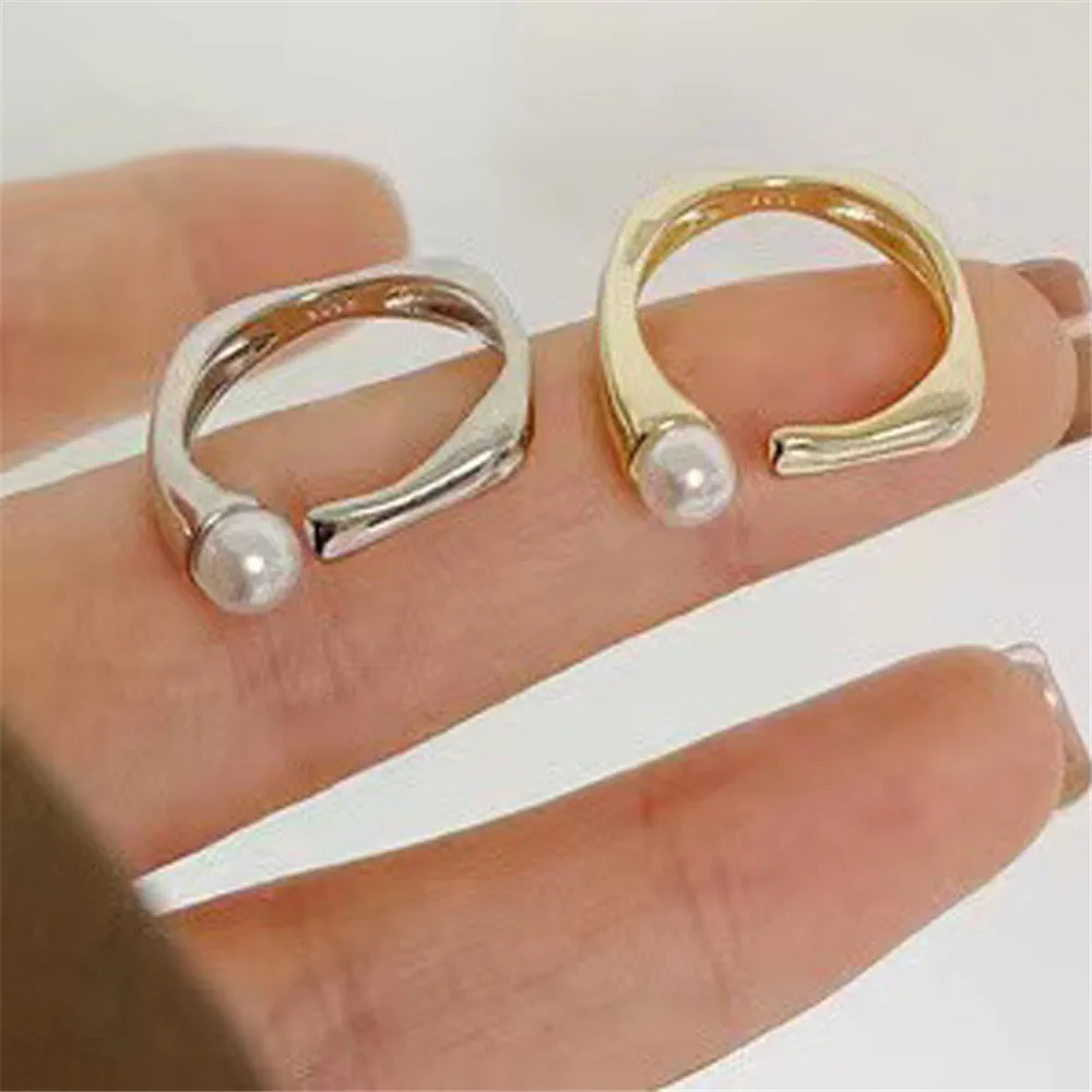 

DIY Pearl Small Accessories S925 Sterling Silver Jewelry Simple Gold Ring Empty Fit 6-8mm Beads