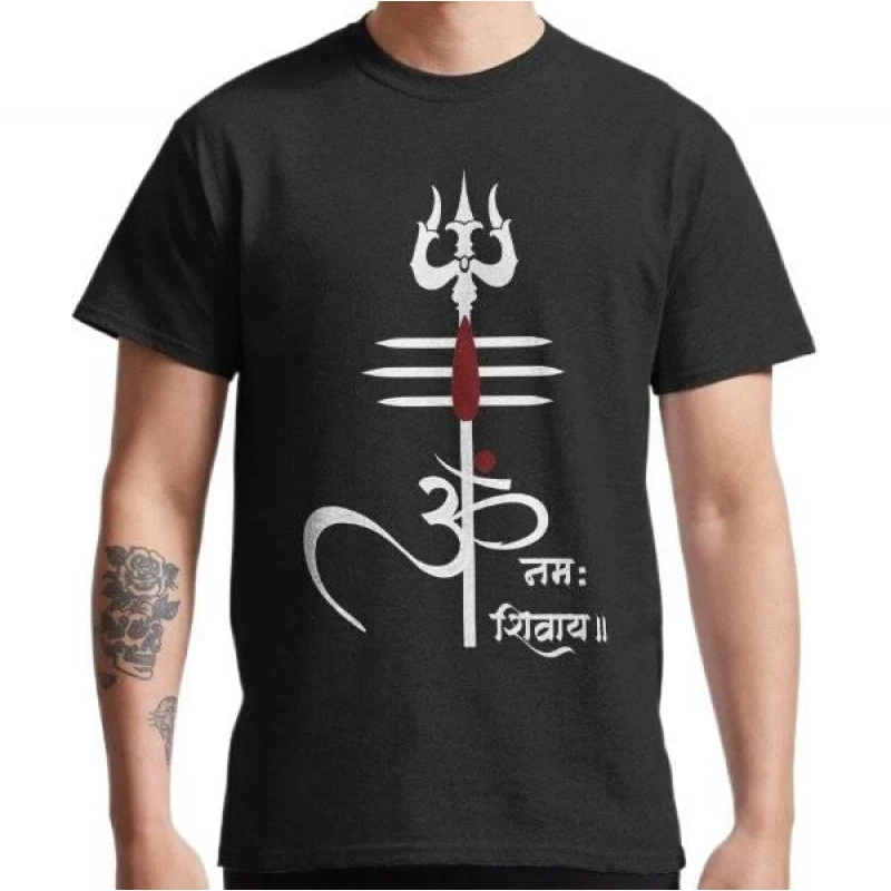 Фото Футболка с принтом OM NAMAH SHIVAY Mahadev, подарок для поклонников индуизма, футболка с изображением индуистских богов, мифологии, круглым вырезом, короткими рукавами, 100% хлопок, графическая одежда №1