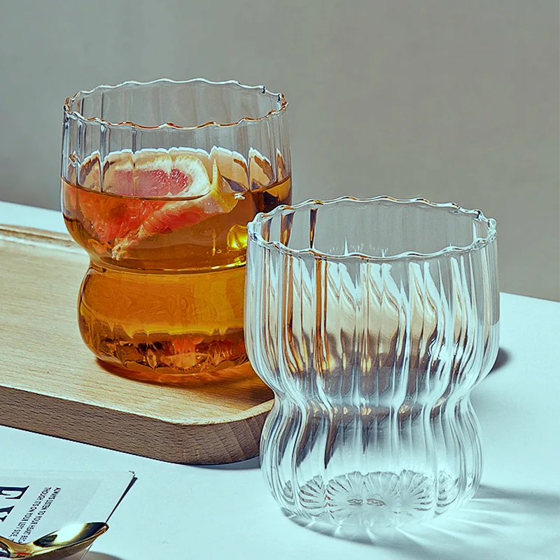 

Creative Striped Glass Cup Transparent Coffee Mug Whisky Glass Heat-resistant Drinking Cup Milk Juice Coffee Mug Drinkware