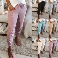 womens new pocket casual pants solid color elastic waist corset pants women fashion spring summer pants trousers lady