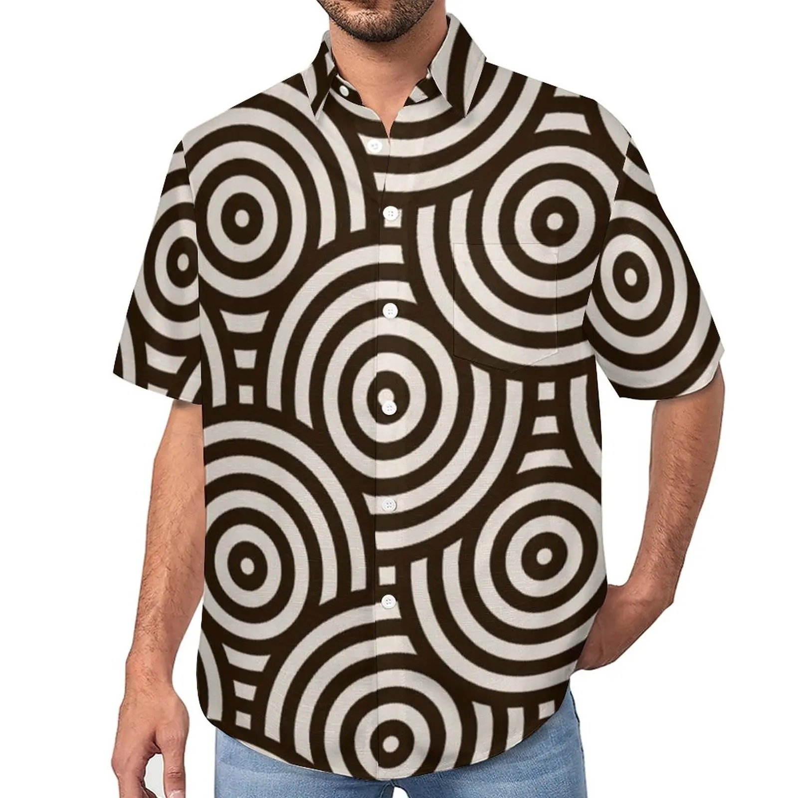 

Abstract Circles Loose Shirt Mens Vacation Japanese Circular Casual Shirts Hawaii Graphic Short-Sleeved Y2K Oversize Blouses