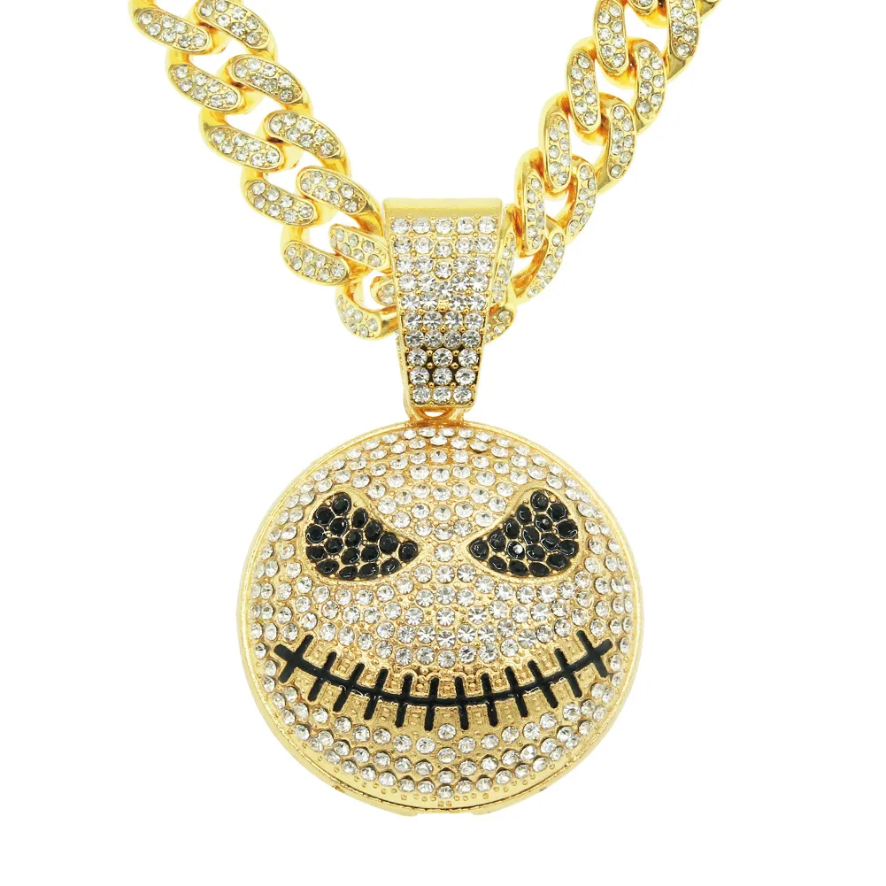 

Men's new ins full of drill star faces monster pendant necklace hip hop exaggerated large gold chain collarbone chain