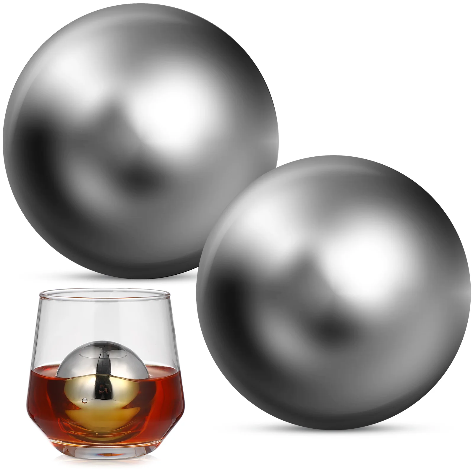 

2 Pcs Stainless Steel Ice Spheres Whiskey Balls Round Ice Cubes for Beverage