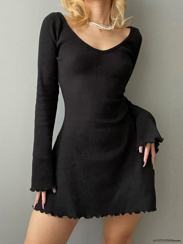 

Женское трикотажное платье с асимметричным подолом, однотонное простое базовое облегающее платье с V-образным вырезом для офиса, весна-осень