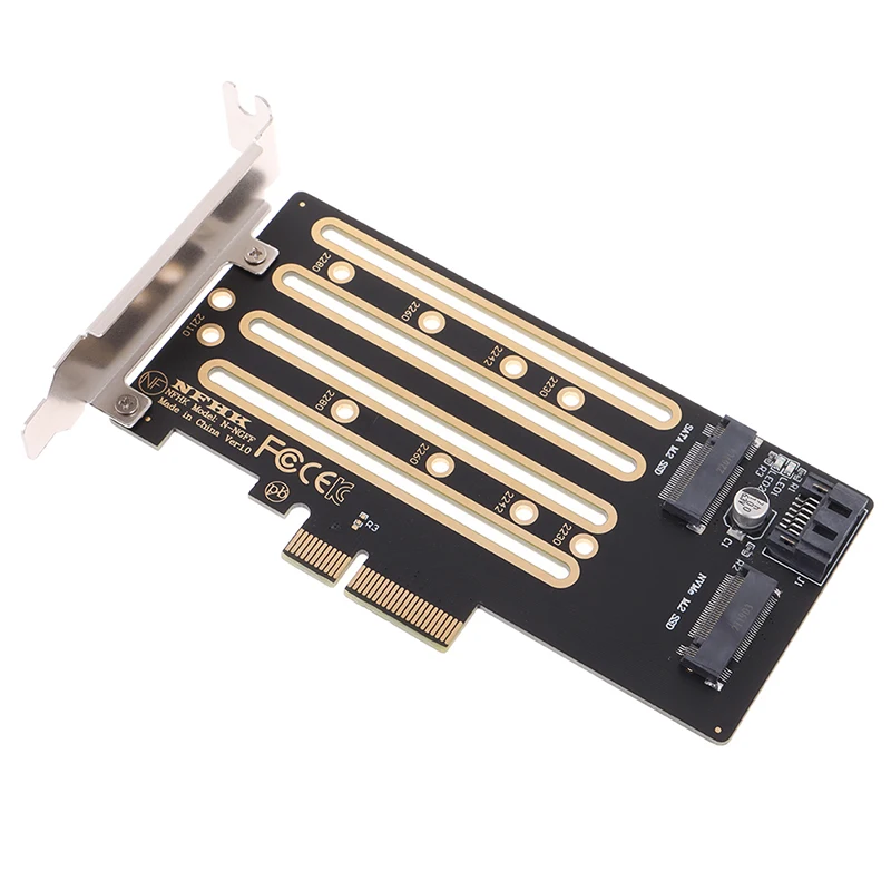 

Nvme m.2 SSD to PCIe 3.0 4.0 x4 adapter card SATA m.2 SSD to SATA 2 IN 1 adapter card