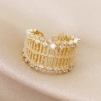 metal exaggerated hollow mesh inlaid zircon gold color open rings for woman 2020 new fashion luxury jewelry wedding party ring