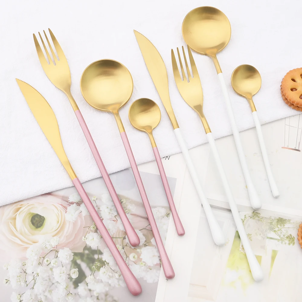 

4Pcs Pink Gold Cutlery Set 304 Stainless Steel Dinnerware Set High Quality Steak Knife Fork Spoon Tableware Kitchen Silverware