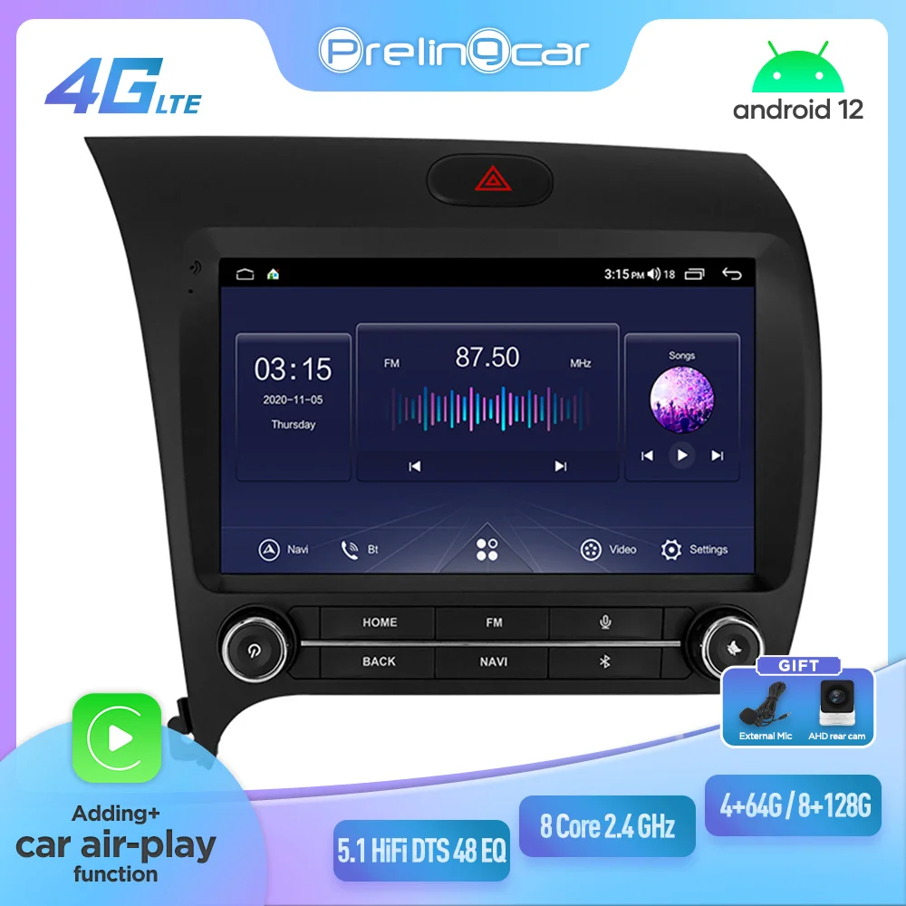 

Prelingcar для Kia Cerato K3 2013-2015 Android 12 автомобильный монитор 8 256g Carplay RDS GPS Встроенный 2din Радио DVD плеер 5,1 HIFI DST