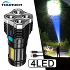 Суперъяркий светодиодный фонарик с COB матрицей, уличный портативный мощный ффонарь с аккумулятором на 7 ячеек и 4 режимами работы, для походов и приключений