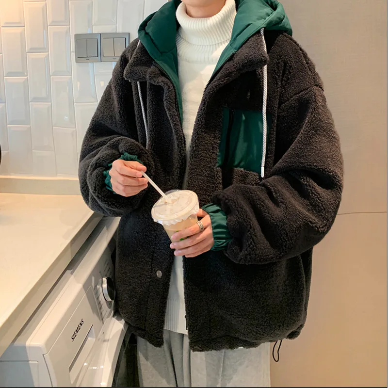 Winter Jacket Men Warm Fashion Thickened Lamb Wool Jacket Men Korean Loose Thick Hooded Short Coat Mens Parker Clothes M-2XL