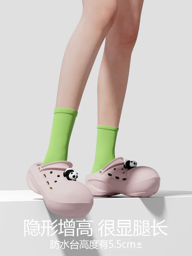 Garden Shoes Women's Ins Thick Sole Sanals Cute Panda Accessories Elevated Breathable Office Sandals Female Slippers For Summer