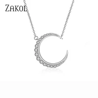 zakol delicate cubic zircon curved crescent moon pendant necklace for women fashion party jewelry birthday gift fsnp2034