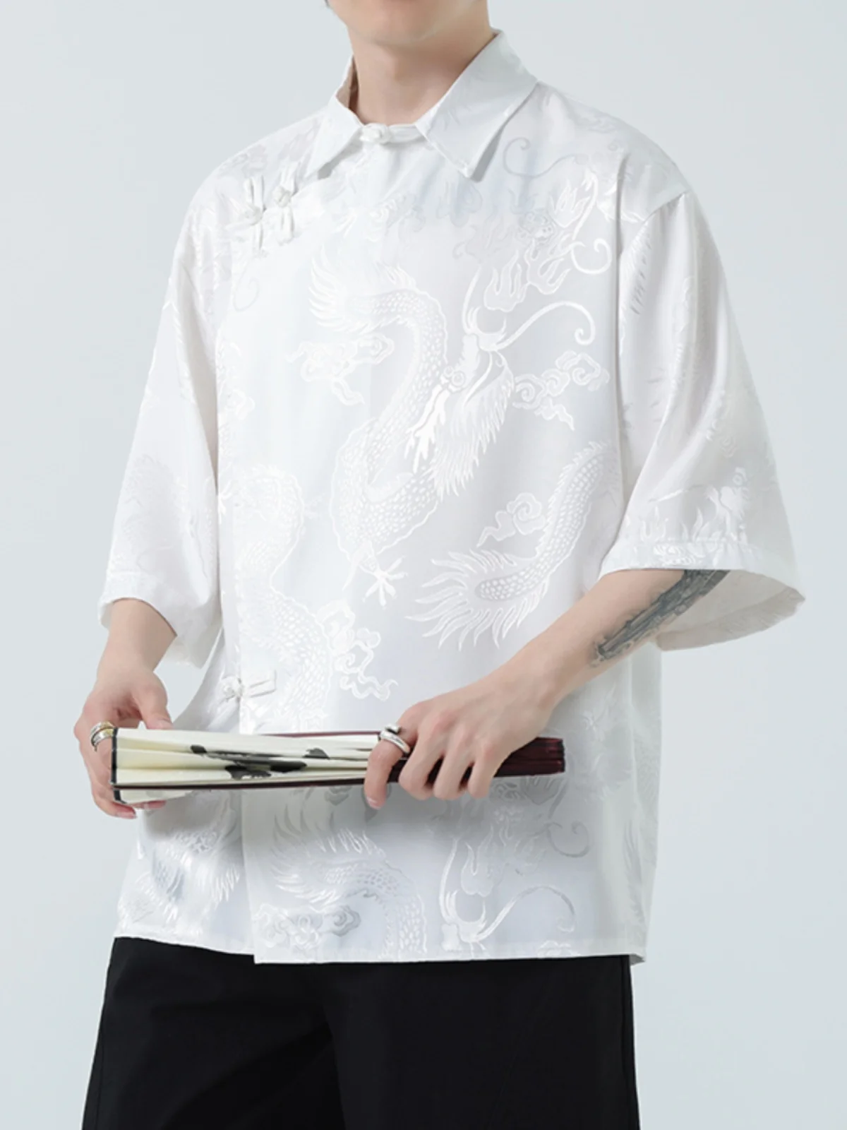 Новый китайский костюм мужские летние рубашки с короткими рукавами из ледяного