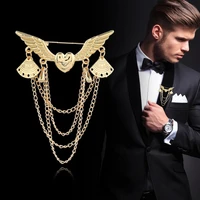 metal heart wings gold brooches vintage tassel multi layer chain collar lapel pin suit brooch pins buckle women men accessories