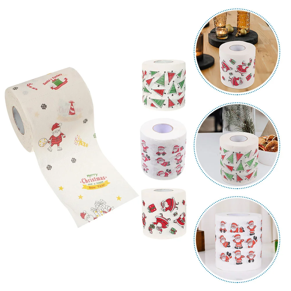 

4 Rolls Toilet Tissue Paper Kitchen Napkin Dinner Bath Towels Bulk Household Lunch Decorative Printed Tissues Christmas Trees