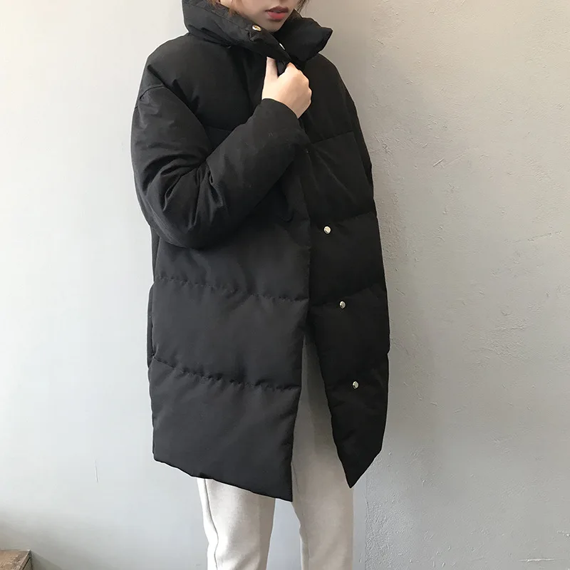 Ladies Parka Women's Korean Down Jacket Coat Beige Black Cotton Casual Warm 2022 Fashion Button Long Winter Coat
