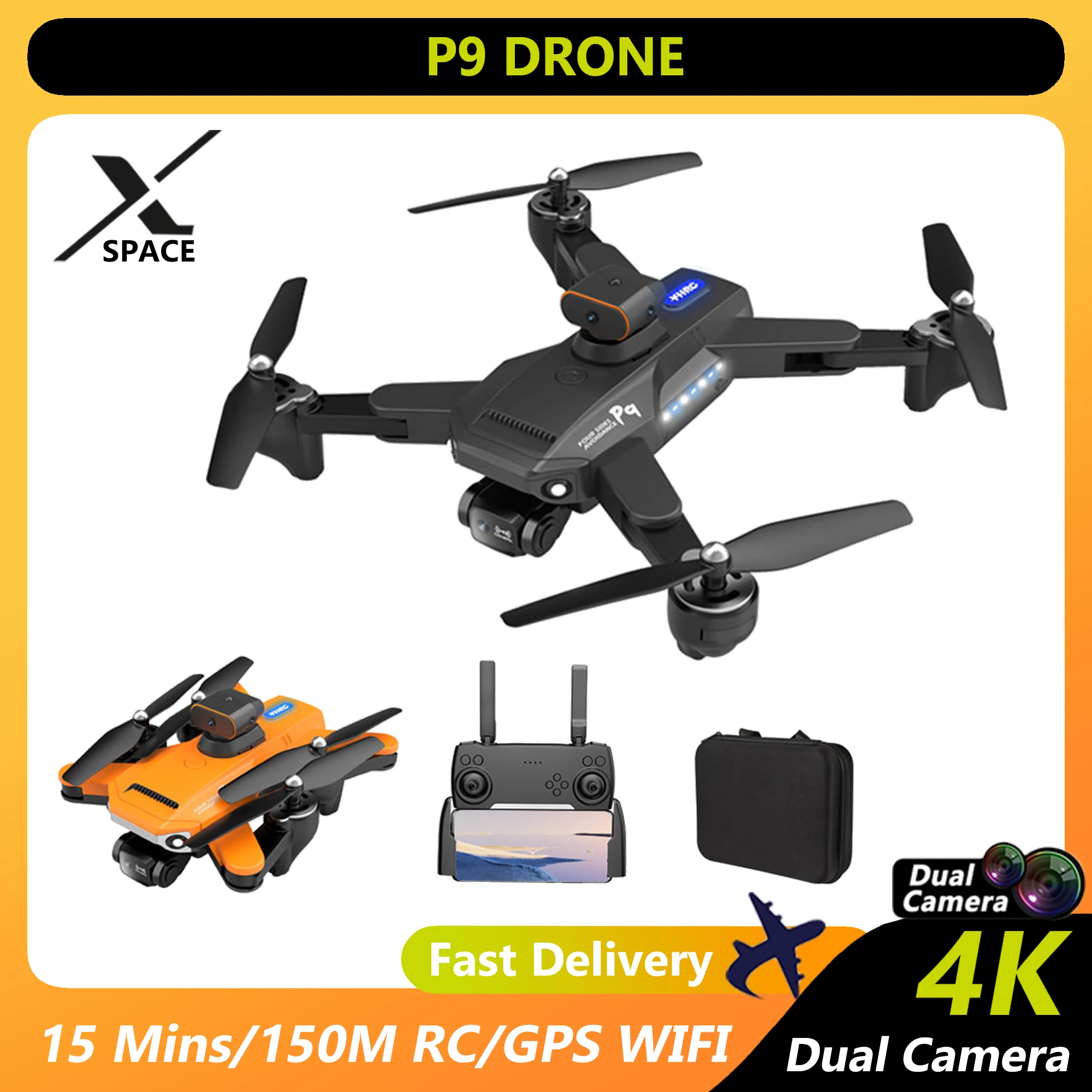 Квадрокоптер P9 с двойной камерой 4K HD и оптическим потоком
