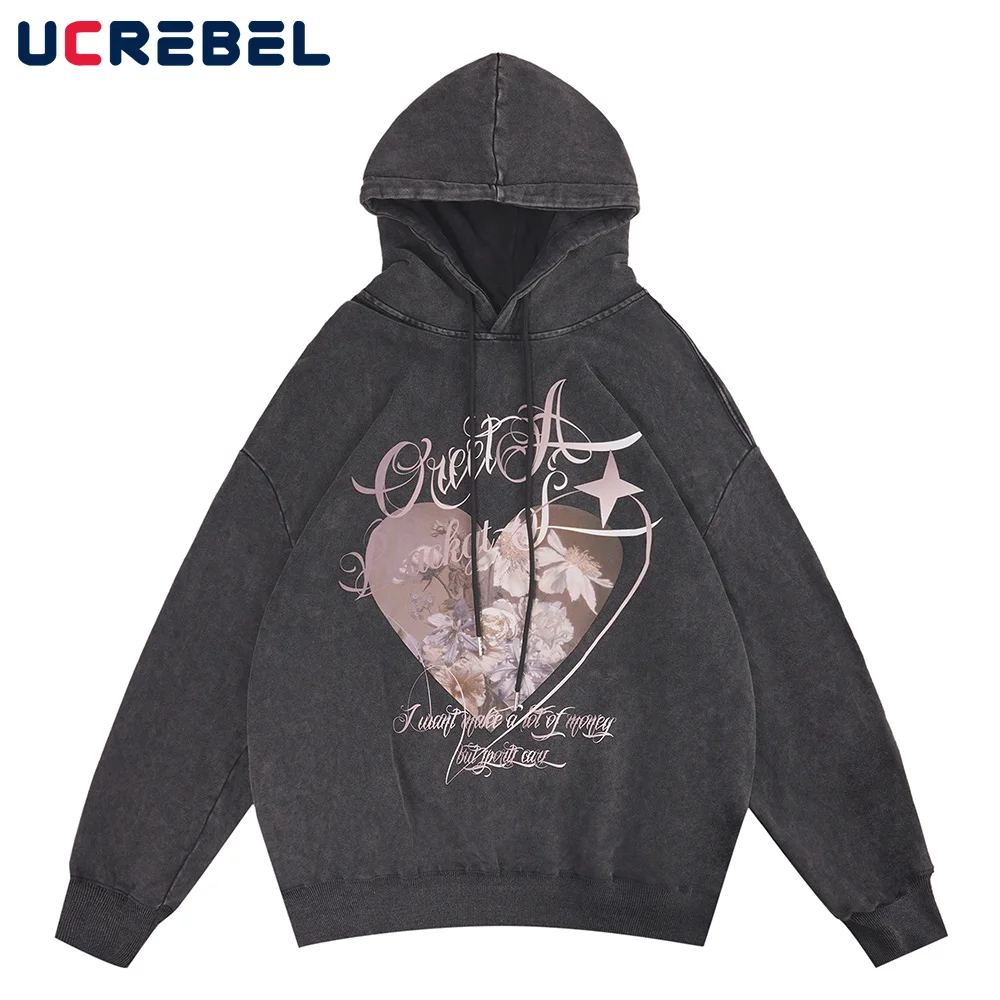 

Свитшот мужской с цветочным принтом, свитшот на плечо, с карманами в форме сердца, Свободный Повседневный Спортивный пуловер в стиле Харадз...