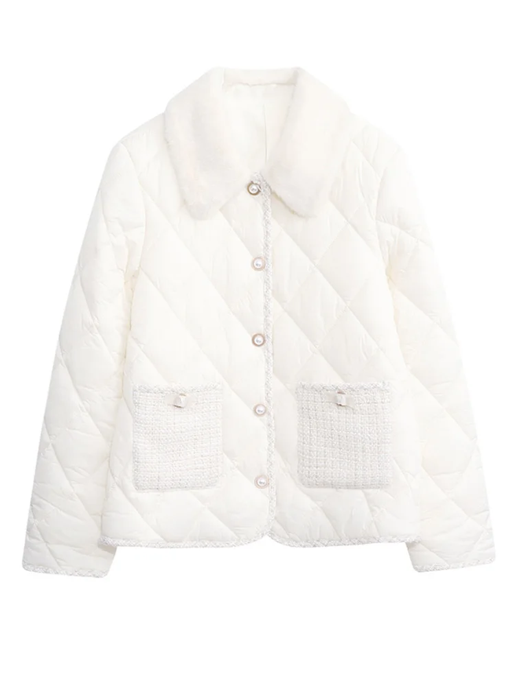 I BELIEVE YOU Winter Coat for Women 2022 New Outwears Single Breasted Plaid Quilted Jackets Gentle Warm Short Parkas 2224154514