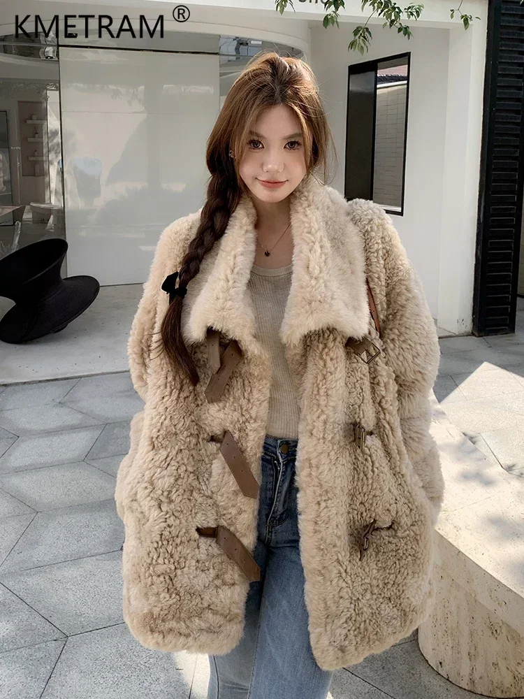 Женская Шуба из натурального овечьего меха Повседневная Верхняя одежда средней