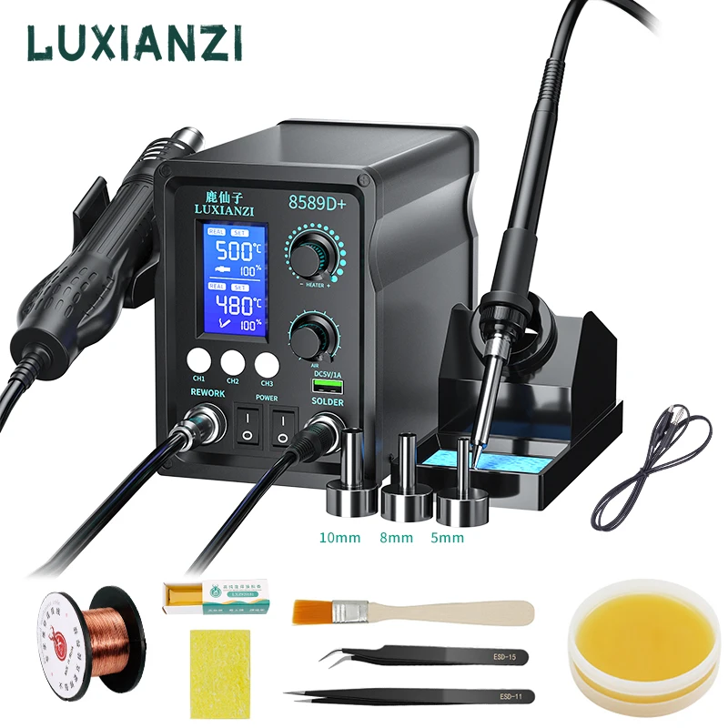 

LUXIANZI 8589D+ Soldering Station 2 in 1 Digital Display SMD Rework Hot Air Gun Solder Iron For BGA PCB IC Welding Repair Tool