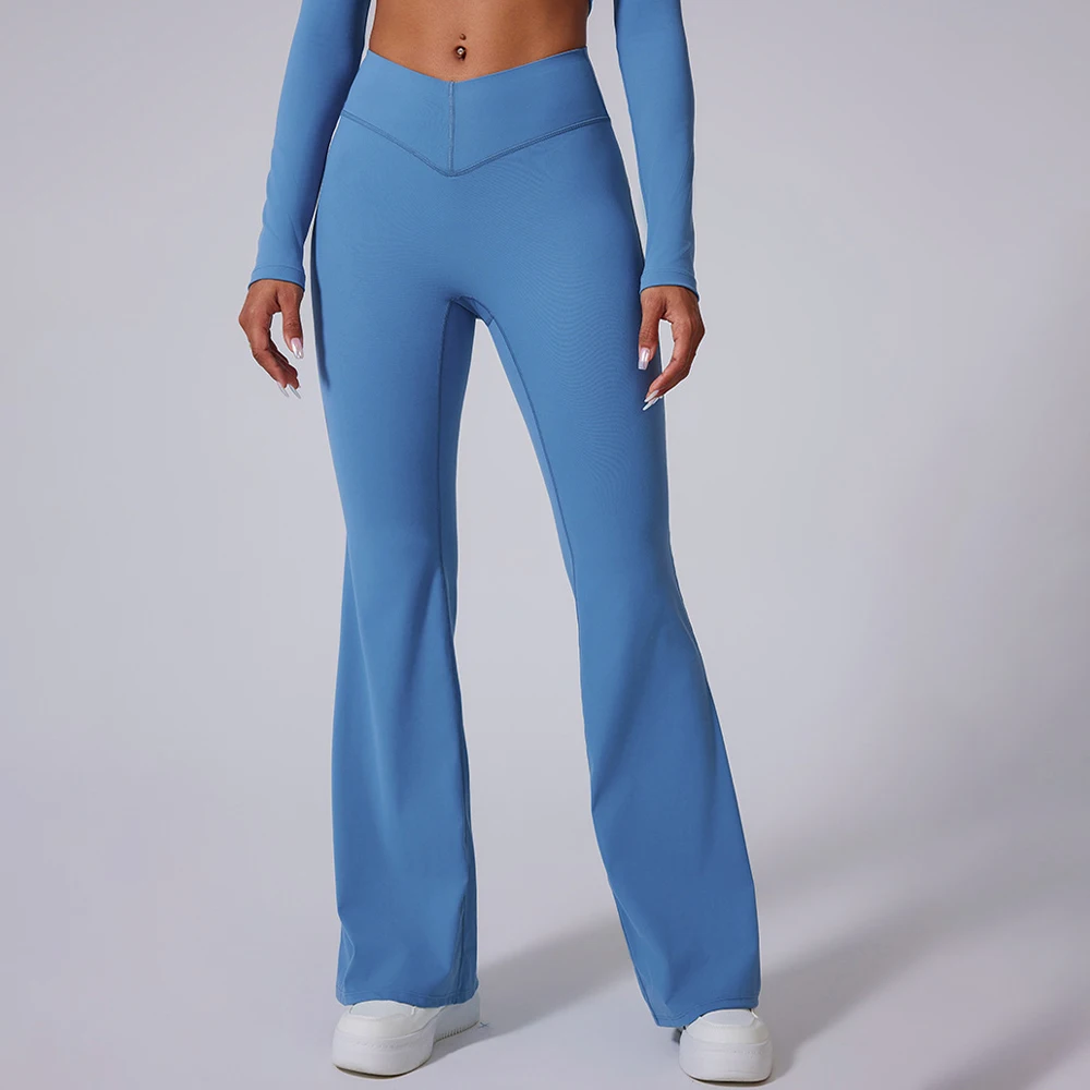 Брюки-клеш для йоги с V-образным вырезом и высокой талией