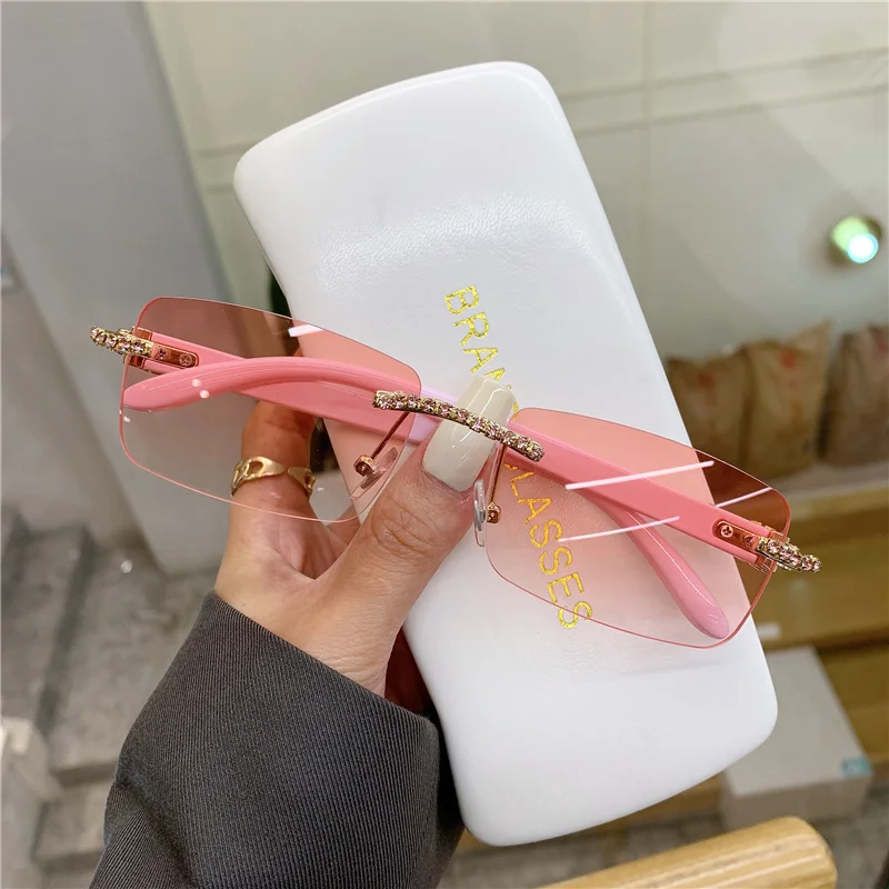 KAMMPT Винтажные Солнцезащитные очки без оправы для женщин и мужчин бриллиантовые