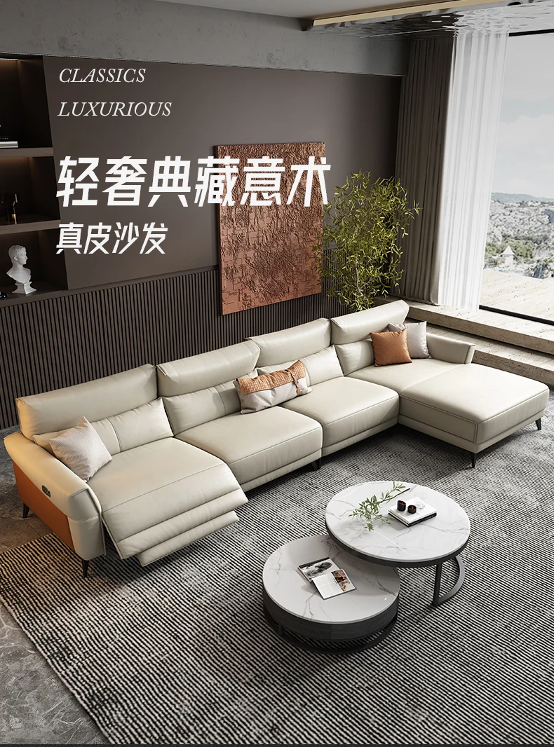 

Space Capsule Function Sofa Leather Sofa Italian Light Luxury Electric Combination Furniture Living Room Sofa Set