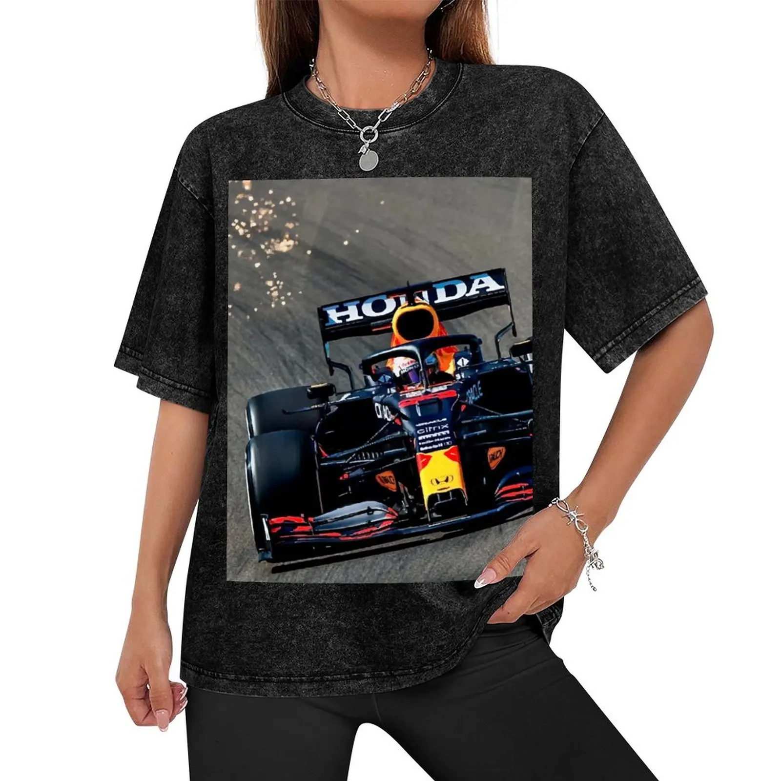 Футболка Max Verstappen Sparks-F1 черные однотонные рубашки футболки с графическим