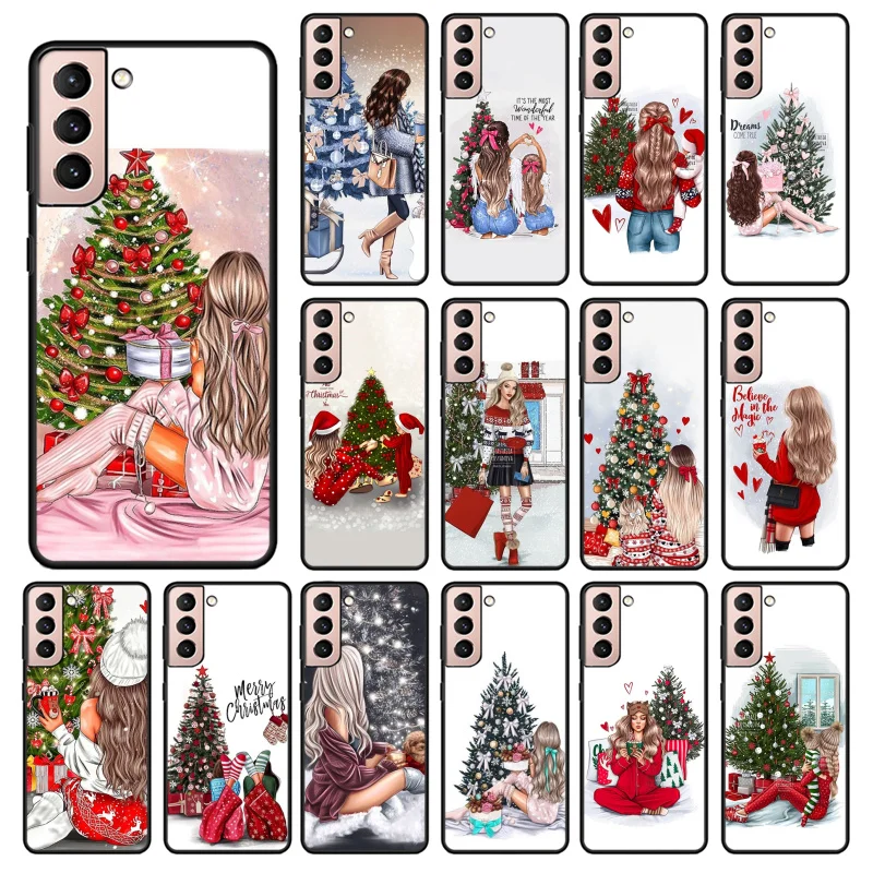 

Christmas Girl Tree Art Phone Case for Samsung Galaxy S22 S20 Ultra S20 S22 Plus S21 S10 S9 S8 Plus S10E S20 FE Funda Capa