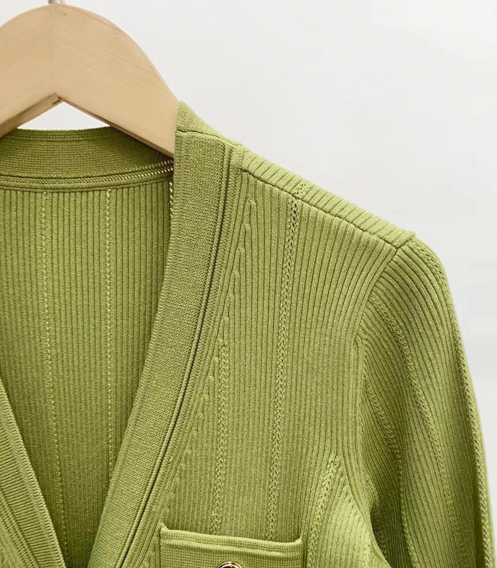 

2023 Spring New Women Dress Elegant Slim Ruffle Knitted Green Long Dress