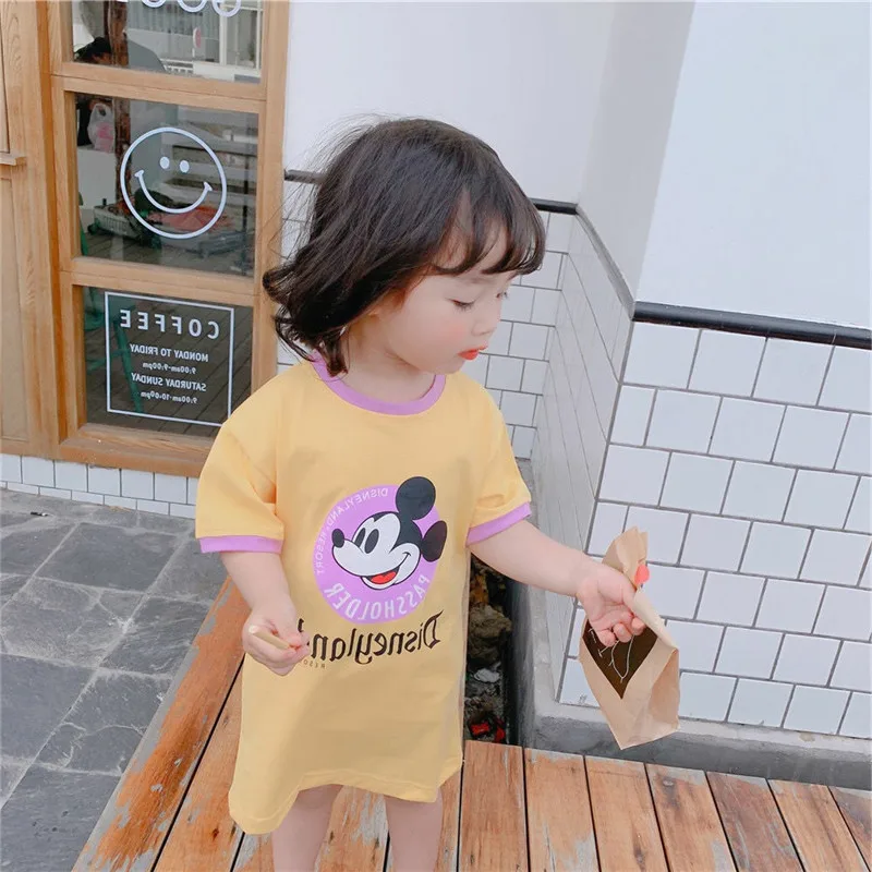 Детская одежда платья для девочек платье с мультяшным Микки Маусом летнее
