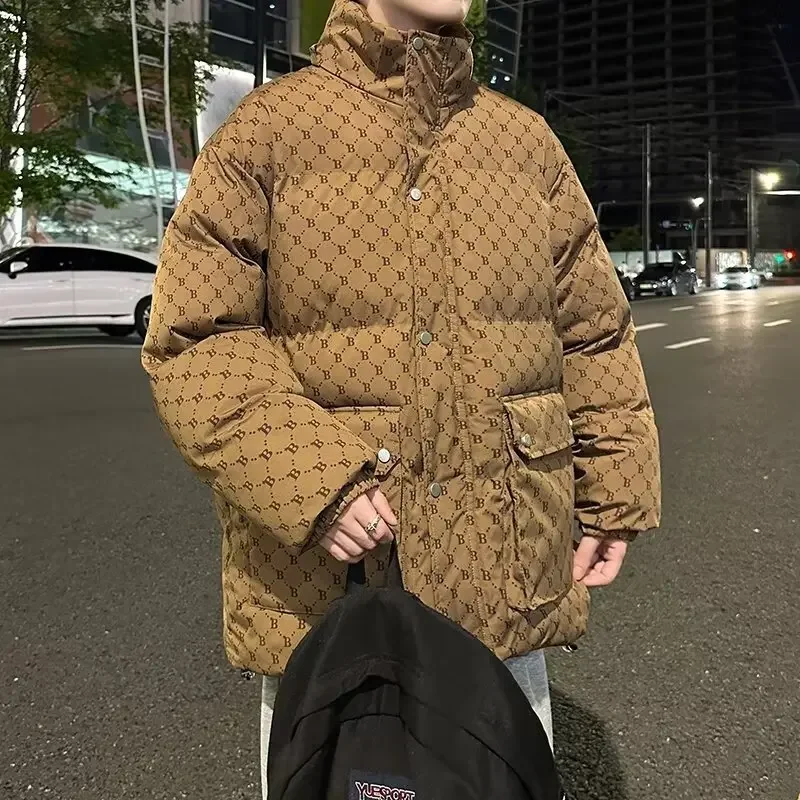 Модная мужская утолщенная зимняя куртка с капюшоном свободная посадка