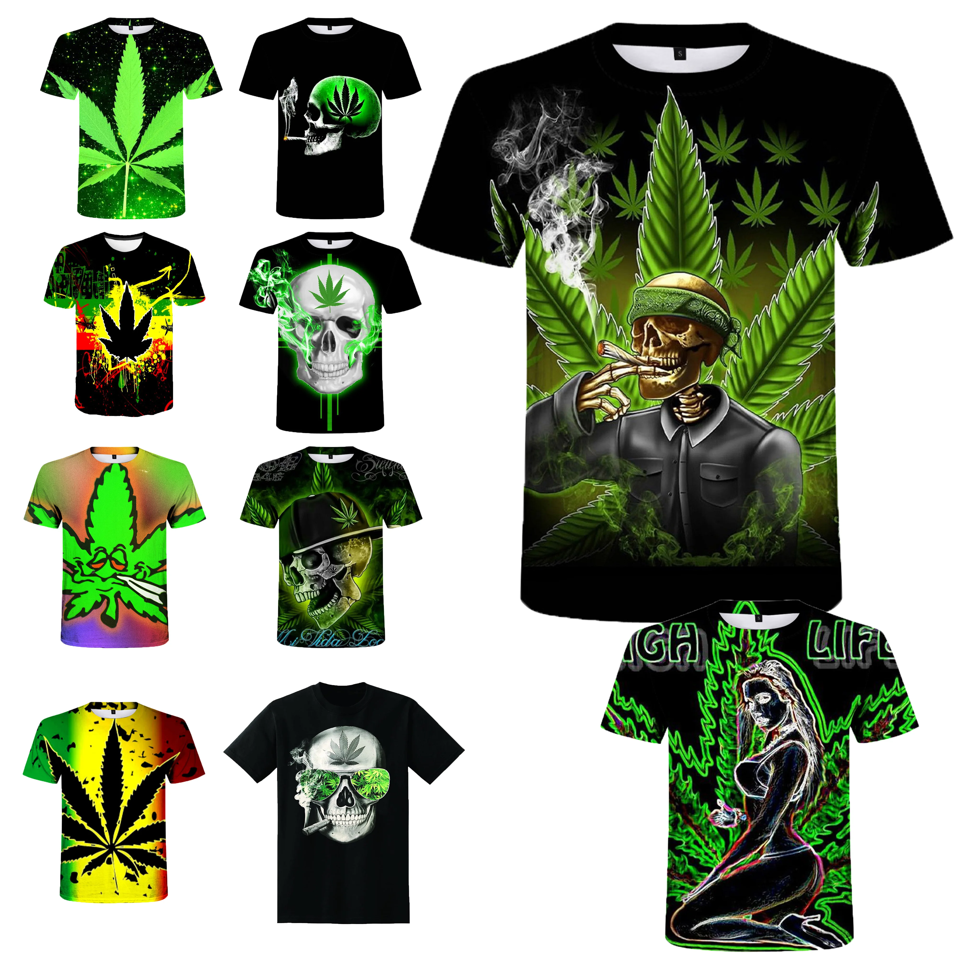 

2022 weed 3d printing men's t-shirt female fun t-shirt men's fashion short-sleeved hip-hop t-shirt couple hipster t-shirt