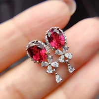 meibapj natural garnet gemstone flower drop earrings real 925 silver red stone fine charm jewelry for women