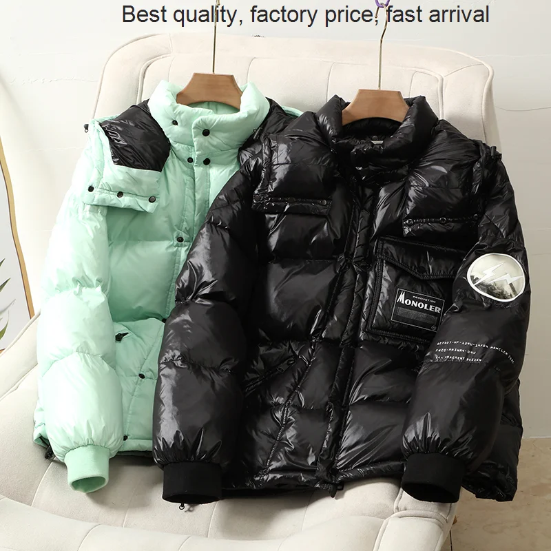 High quality luxury brand Hooded solid color winter new clothes fashionable and handsome white duck down student jacket men's wo