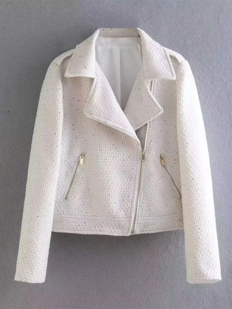 

BM&MD&ZA 8220104 Women 2022 New Fashion Zipper texture Jacket Coat Vintage Long Sleeve Female Outerwear Chic Overshirt 8220/104