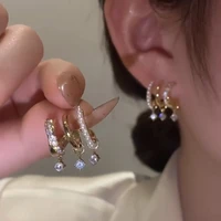 2022 new korean zircon shiny geometric stud earrings for women fashion classic summer flower pearl cute elegant trendy jewelry